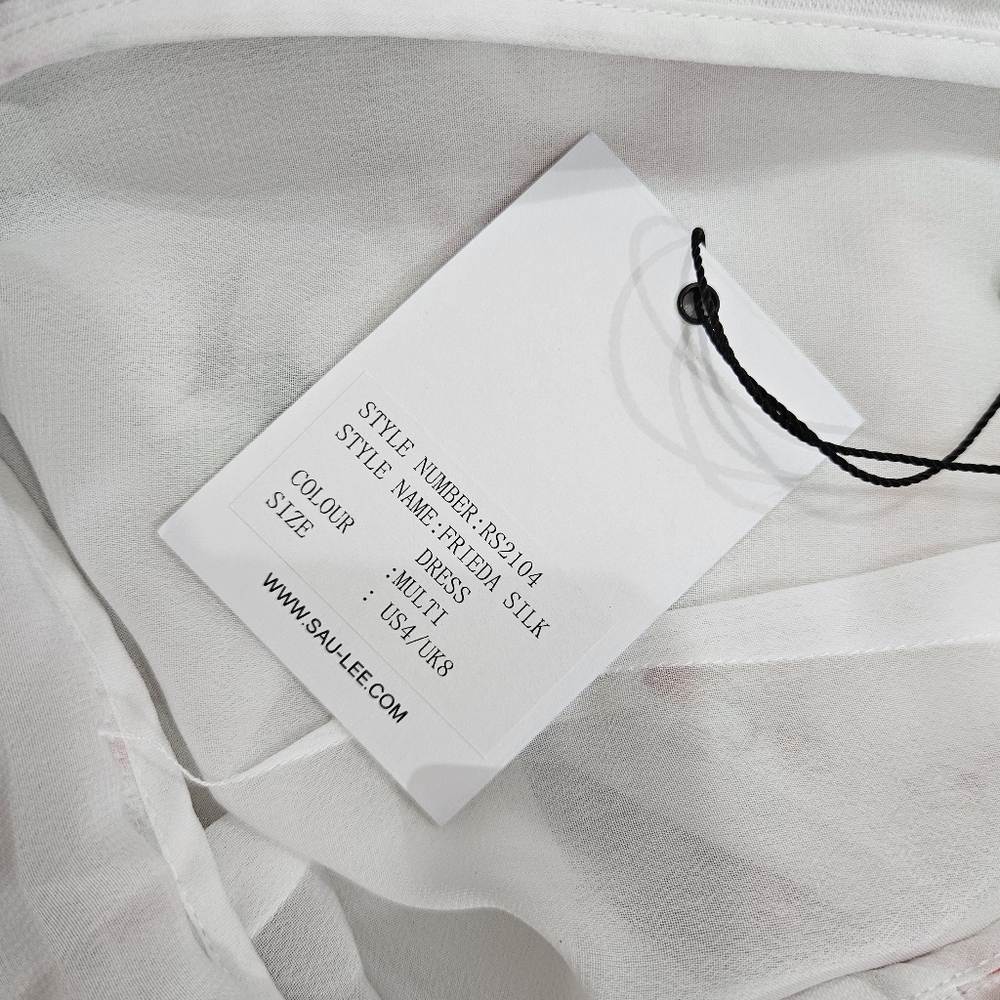Sau Lee Frieda Silk Cowl Neck High Low Ruched Dress in White Pink Floral Size 4 - Picture 10 of 11